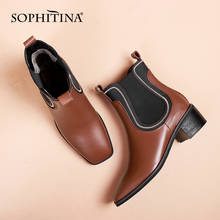 SOPHITINA-Botines de cuero Premium hechos a mano para mujer, botines con punta cuadrada, tacón medio, informales, C879 2024 - compra barato