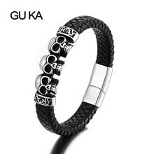 Punk Bracelet Rock Skull Bangles Magnetic Buckle Men Leather Accessories Rope Charm Bracelets Stainless Steel Jewelry Wholesale 2024 - buy cheap