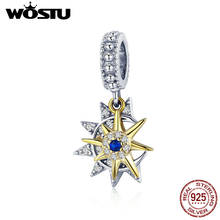WOSTU  925 Sterling Silver Moon Star & Gold Sun Charm AAA CZ Bead Fit Original Bracelet Pendant Lucky Charms DIY Jewelry CQC1135 2024 - buy cheap