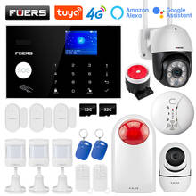 Sistema de alarme de segurança smart home fuers, wi-fi, 4g, app tuya, sem fio, 1080p, câmera ip, controle de sirene, detector de movimento, fumaça pir 2024 - compre barato