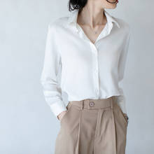 Camisas de oficina para mujer, Tops blancos de satén de manga larga, de Color sólido de Trabajo Ropa, blusa de negocios con cuello vuelto 2024 - compra barato