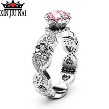 Fashion Round Pink Crystal Engagement Ring White Silver Romantic Wedding Rings For Women Party Jewelry Gift Anillos Mujer 2024 - buy cheap