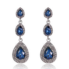 QCOOLJLY Luxury Champagne Blue Crystal Earrings Gold Color Jewelry Fashion Female Bricons Wedding Long Big Drop Earrings 2024 - buy cheap