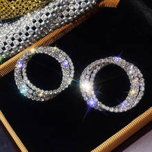 Pendientes circulares chapados en plata para mujer, aretes colgantes redondos de circonita y diamantes de imitación, joyería de lujo, regalo 2024 - compra barato