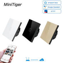 Minitiger casa inteligente 2 gang 1 vias wi fi sem fio padrão da ue interruptor de toque interruptor luz parede, vidro cristal luxo branco