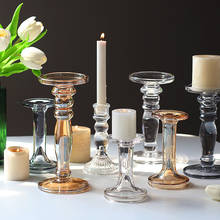 Luminária com adereços de velas, candelabro retrô de vidro nórdico para decoração de casa, jantar à luz de luxo, acessórios de mesa 2024 - compre barato