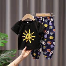 Комплект одежды для девочек; Летние футболки с короткими рукавами и принтом «маленькое солнце» и тонкие штаны; Комплекты одежды из 2 предметов; Модная детская одежда 2024 - купить недорого