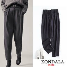 KONDALA Za 2020 Women Office Lady Flannel High Waist Pants Ankle-Length Sashes Zipper Straight Trouser Mujer 2024 - buy cheap