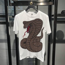 Top Craft Brand Short-Sleeved Big Snake Hot Diamond Men's T-Shirt Pattern Slim Design Fashion 2024 - buy cheap