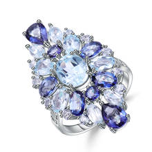 Anel feminino com pedra preciosa, anel para balé azul céu natural topázio místico, quartzo, 925 prata esterlina, joias finas 2024 - compre barato