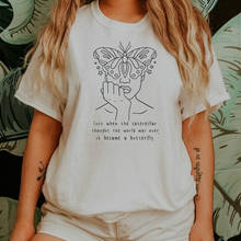 Camiseta abstrata feminina, assim que o mundo era sobre a camiseta, para saúde mental, boho 2024 - compre barato