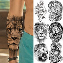 Tatuajes Temporales para hombres y adultos, tatuaje de antebrazo Tribal, León negro, realista, zorro, Dagger, Tigre, flor, pegatina para brazo 2024 - compra barato