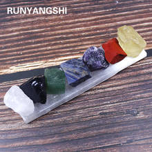 Runshi, conjunto de 7 peças de cristal natural, sete chakras, grande, não polido, pedra bruto, cura de energia saudável, quartzo + base de gesso 2024 - compre barato