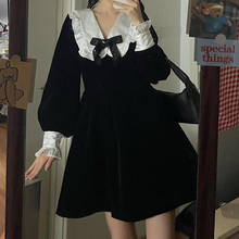 College Black Long Sleeve Dress Spring 2021 Harajuku Bow Dresses Female Clothes Women Party Clothing Korean Fashion Gown Elegant 2024 - buy cheap