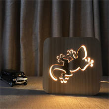 Светодиодный ночник Gecko 3D с деревянной рамкой, ночники для домашнего декора, мультяшная Настольная лампа «сделай сам», декоративное ночное освещение для дома 2024 - купить недорого