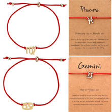 Pulseras ajustables de cuerda roja para mujer y niña, 12 Constelaciones, Color dorado y plateado, aleación, regalo de cumpleaños 2024 - compra barato