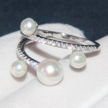 Элегантное 925 пробы Серебряное кольцо с натуральным пресноводным жемчугом, микро кубический цирконий, простое женское обручальное кольцо для женщин 2024 - купить недорого