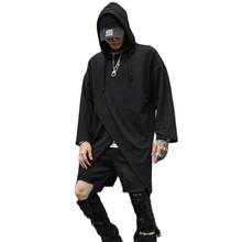 Мужская футболка с капюшоном в стиле хип-хоп, панк-рок, длинная куртка с асимметричным дизайном для ночного клуба, весна-осень 2019 2023 - купить недорого