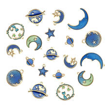 8Pcs  Enamel Charms Moon Star Planet Exquisite Blue Pendant Set For Jewlery Making DIY Bracelet Earrings Necklace Girls Gift 2024 - buy cheap