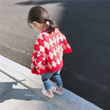 Suéter coreano para bebês meninas, casaco xadrez de manga longa, tricô, outono e inverno 2019 2024 - compre barato
