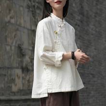 2021 льняные женские традиционные топы в китайском стиле, женские свободные блузки с рукавом до локтя, элегантные шифоновые блузки 2024 - купить недорого