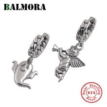 Balmora 100% 925 prata golfinho e anjo brinco para homens mulheres vintage design assimétrico orelha loop dangler orelha parafuso prisioneiro jóias 2024 - compre barato