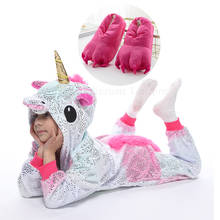 Пижамы кигуруми с единорогом для детей, пижамы для девочек, одежда для сна для мальчиков, Детская Фланелевая пижама с изображением панды 2024 - купить недорого