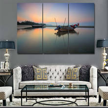 Картина на холсте с изображением рыбацкой лодки На спокойном озере, 3 шт. 2024 - купить недорого