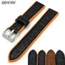 Beafiry silicone + pulseira de relógio de couro 20mm 22mm à prova dsweatágua sweatproof pulseira de borracha pulseira de relógio preto azul laranja marrom cinto 2024 - compre barato