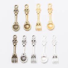 100pcs 34*7MM Tibetan silver color gold mini fork spoon charms vintage bronze pendant for bracelet earring diy jewelry making 2024 - buy cheap
