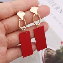 Korean Candy Color Geometric Rectangular Pendant Drop Earrings for Women Spray Painted Long Exaggerated Brincos Pendientes 2024 - buy cheap
