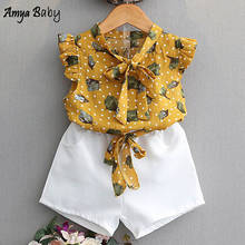 Amya Baby 2020 Girls Summer Clothes Toddler Valentine Outfit Floral Dot Chiffon Tops + Short Pants 2pcs Girls Clothing Sets 2024 - buy cheap