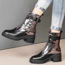 Winter Warm High Heel Shoes Women Genuine Leather Motorcycle Boots Female High Top Round Toe Platform Pumps Shoes Casual Shoes 2024 - buy cheap