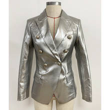 HIGH STREET Newest 2022 Designer Stylish Runway Women's Fashion Lion Buttons Silver Leather Blazer Jacket 2024 - buy cheap