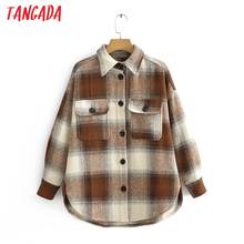 Tangada Women brown plaid thick Coats Jacket Loose Long sleeves pocket 2020 Ladies Elegant Autumn Winter coat 3R7 2024 - buy cheap