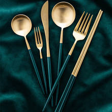 Verde dourado europeu 304 faca de aço inoxidável, garfo colher de sobremesa doméstica, utensílios de mesa ocidental, faca e garfo 2024 - compre barato