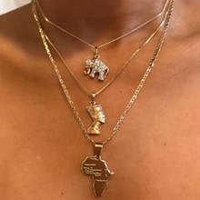 3 Pcs/Set Women Necklaces Boho Crystal Elephant Pharaoh Avatar Map Pendant Multilayer Gold Necklace Beach Personality Jewelry  2024 - buy cheap