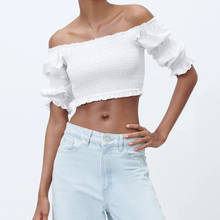 ZA 2021 summer Women Elegant sexy Navel exposed shirt Mujer Strapless Jumper Bandage Crop Blusas Off Shoulder Short top Femme 2024 - buy cheap