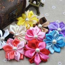 10pcs satin ribbon flowers W/pearl Appliques Craft DIY Wedding 9 Colos A268 2024 - buy cheap