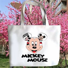 Disney mickey bolsa de ombro de alta capacidade dos desenhos animados lona sacola shopper saco para compras hobos 2024 - compre barato