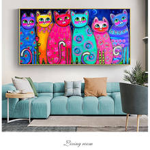 Pinturas en lienzo de gatos coloridos pintados a mano para niños, pósteres de pared de habitación, arte Pop, lienzo decorativo, cuadro de decoración del hogar, 100% 2024 - compra barato