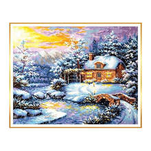 Gold Collection Counted Cross Stitch Kit Winter Fairy Tale Forest hut Evening scenery Snow scene landscape ChIgla 45-08 OK 2024 - buy cheap