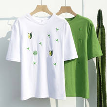 Camiseta feminina branca gkfnmt, camisa de verão com manga curta bordada, de algodão, 2020 2024 - compre barato