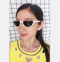 Handmade White Women Sunglasses Small Round Rainbow Beads Diamond Eyewear UV400 Eyeglasses Luxury DIY Sun Glasses Oculos de sol 2024 - buy cheap