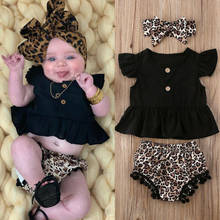 3Pcs Newborn Baby Girl Clothes Sets Ruffle Sleeve T-Shirts Leopard Floral Tassels Shorts Headband Baby Summer Clothing 0-3Years 2024 - buy cheap