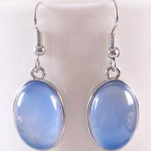 Pendientes colgantes de Onyx azul de piedra Natural para mujer, aretes de gota de cuentas ovaladas de cabujón de gema, joyería de moda U425 2024 - compra barato