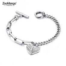 ZooMango Fashion Beautiful Cute Love Angel Wings Bracelets Stainless Steel Heart Charm Rose Gold Color Bracelet Jewelry ZB18102 2024 - buy cheap