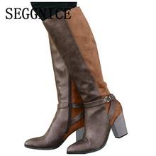 Casual Leather Knee High Boots Women's 2019 Fashion Shoes Sexy Female Pointed Toe High Heels Boots Winter Knight Boots Plus Size 2024 - buy cheap