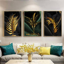 Pôster de arte moderna, estilo nórdico, folhas douradas e verdes, tela de pintura em tela, decoração para parede da sala de estar 2024 - compre barato