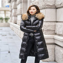 Пуховая куртка с большим меховым воротником, приталенное пуховое пальто с капюшоном, зимнее пальто размера плюс 4XL 5XL 6XL, верхняя одежда, Женская парка 856 2024 - купить недорого